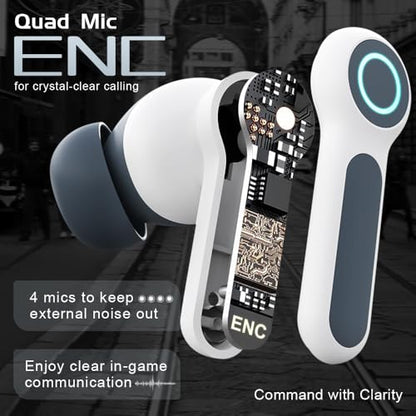 G07 Wireless Earbuds with RGB LED Light Gaming Earbuds with 40ms Low Latency Dual Game and Music Mode Earphones Wireless Headphones with 50 Hours Worktime IPX5 Waterproof (White Gray) - color: white gray