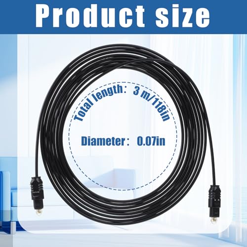 Optical Audio Cable 10 Feet, 10ft / 3meter Optical Cable for Soundbar Ultra Thin Cord Fiber Optic Cord Compatible with Sound Bar TV Home Theater