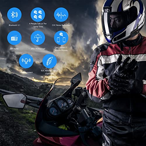 EJEAS V4 Plus Helmet Communication System, Motorcycle Bluetooth V5.1 Headset 1500m Helmet Intercom with Noise Reduction/3D Sound/FM Radio/Hands-Free, Ideal for 2 to 4 Riders Group Talking (1PC) - size: V4-1