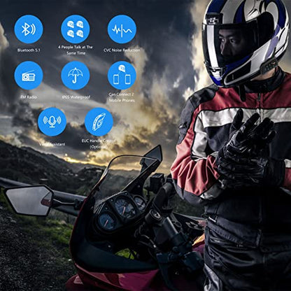EJEAS V4 Plus Helmet Communication System, Motorcycle Bluetooth V5.1 Headset 1500m Helmet Intercom with Noise Reduction/3D Sound/FM Radio/Hands-Free, Ideal for 2 to 4 Riders Group Talking (1PC) - size: V4-1