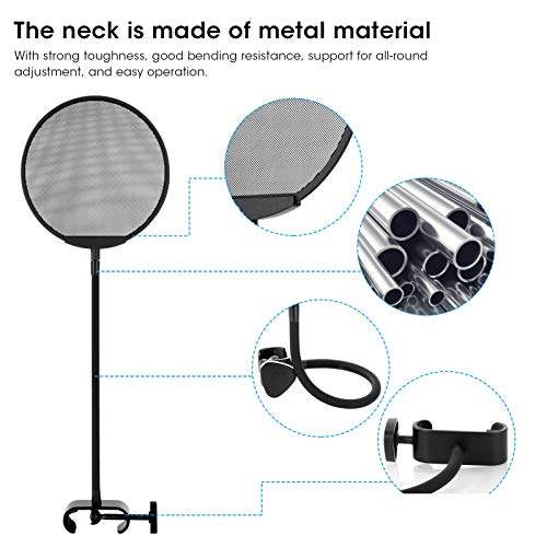 Microphone Filter, Microphone Wind Screen, Adjustable 5 Microphone Filter, Gooseneck Clip Steel Mic Mesh (All Black)