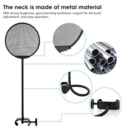 Microphone Filter, Microphone Wind Screen, Adjustable 5 Microphone Filter, Gooseneck Clip Steel Mic Mesh (All Black)