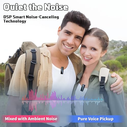 Wireless Lavalier Microphone with Noise Cancellation, 6 Hours of Battery, Wireless Mini Microphone for iPhone, Android, Record Interview, Vlogs