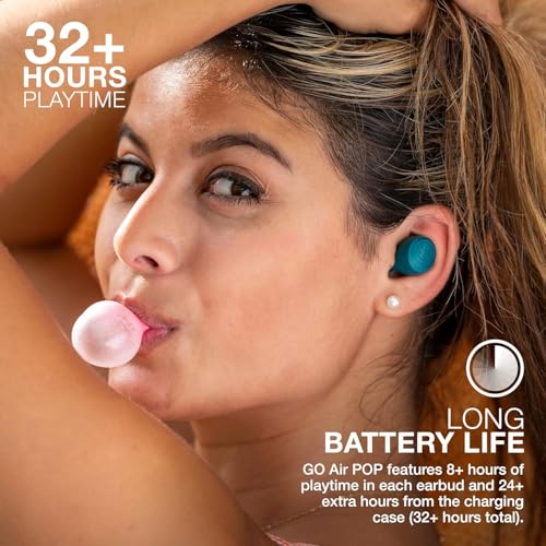 JLab Go Air Pop+, True Wireless Earbuds, Bluetooth Earbuds with Microphone, Dual Connect, USB-C Charging Case, Teal | Wireless Earphones, IP55 True Wireless Earbuds with Microphone, Application, Dual Connect, Charging Case - color: Teal, style: Pop+