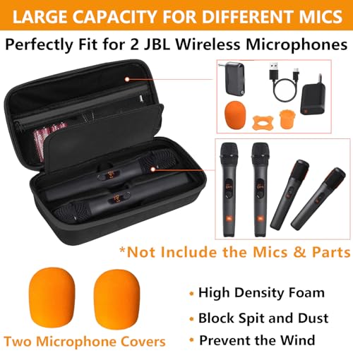 Wireless Microphone Case Compatible with JBL Wireless Two Microphone System, Handheld Dual Mic Travel Bag for Party Box, Singing, Karaoke for JBL mic, Receiver, Adapter, AA Batteries -Black (Box Only) - color: Black