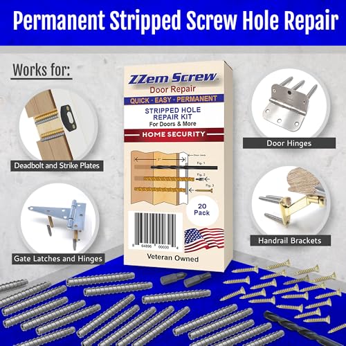 20-Pack #9 x 3 Permanent Stripped Door Hinge Screw Hole Repair Kit | Steel anchors. Reinforces hinges, strike plates and door jambs. Made in USA - size: 20 Pack