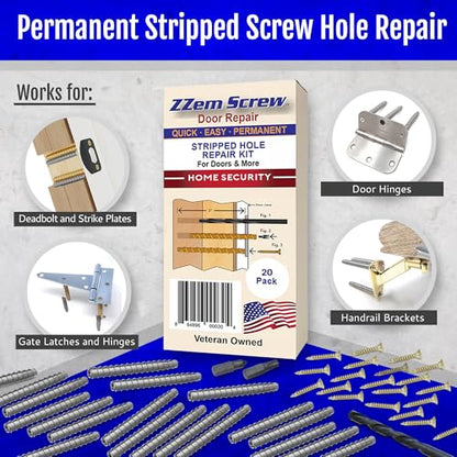 20-Pack #9 x 3 Permanent Stripped Door Hinge Screw Hole Repair Kit | Steel anchors. Reinforces hinges, strike plates and door jambs. Made in USA - size: 20 Pack
