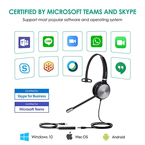 Yealink UH36 USB Headset with Mic 3.5mm Wired Headphones for PC Computer | Mono USB-A Headset with Noise Cancelling Microphone 3.5mm Jack Work Headphones for Office Call Center PC Laptop UC Compatible