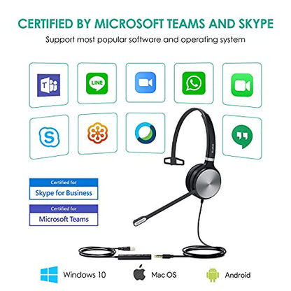 Yealink UH36 USB Headset with Mic 3.5mm Wired Headphones for PC Computer | Mono USB-A Headset with Noise Cancelling Microphone 3.5mm Jack Work Headphones for Office Call Center PC Laptop UC Compatible