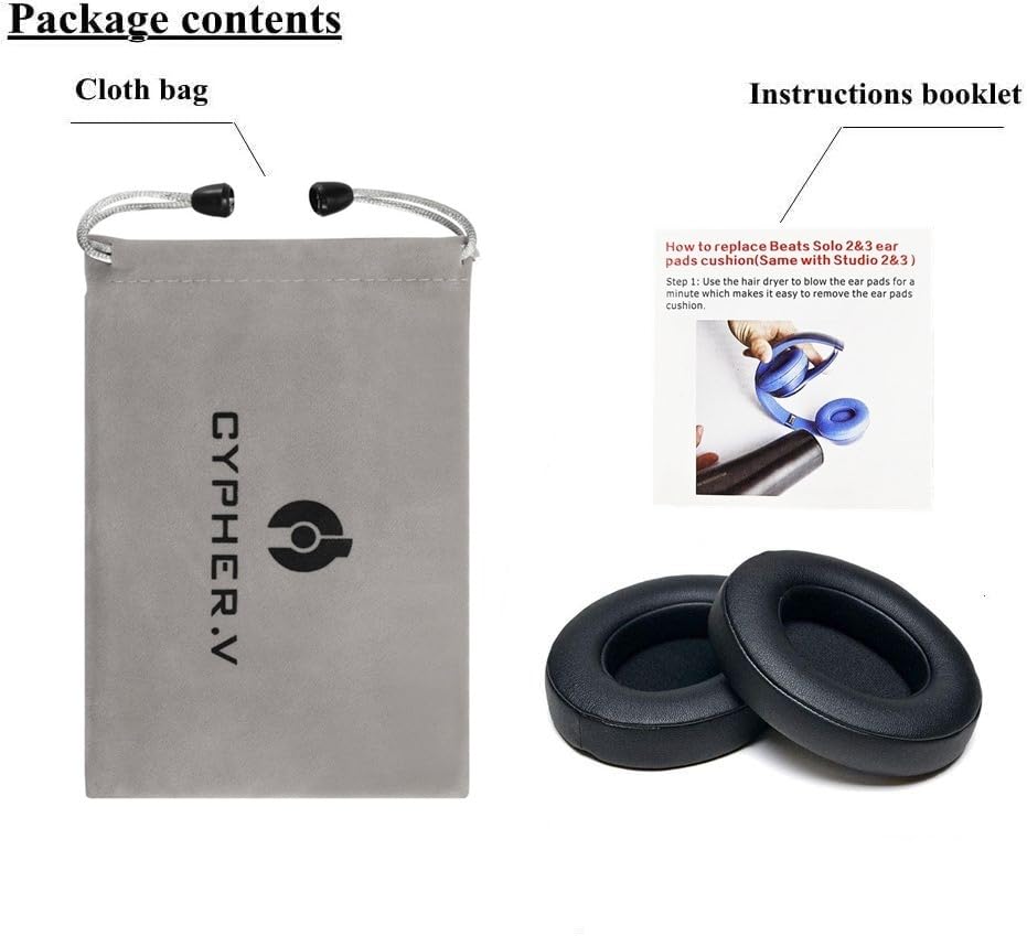Replacement Ear Pads Cushions, Earpads Cover Compatible with Beats Studio 2 and Studio 3 Over Ear Headphones by Dr.DRE 1 Pair (Black) - color: Black