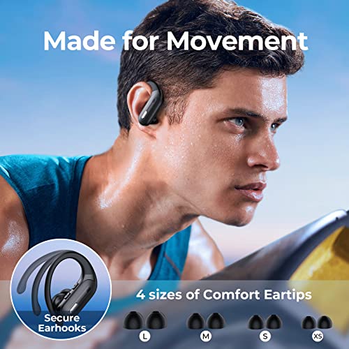 Wireless Earbuds 60 Hrs Playtime Bluetooth 5.3 Headphones,Sports Ear Buds with Wireless Charging Case Power Display Over-Ear Earphones with Earhooks