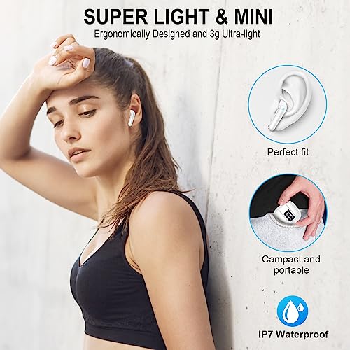 Wireless Earbuds, Bluetooth 5.4 Headphones, 50H Playtime in Ear Earphones | HiFi Stereo, 4 ENC Noise Cancelling Mics, LED Display, mini Fast Charging Case, Deep Bass, IP7 Waterproof for Android iOS - color: White