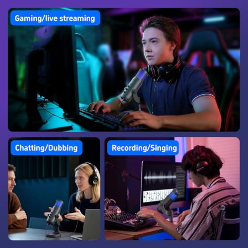 USB Streaming Microphone for PC Laptop | Noise Cancelling, Volume Ctrl, Plug & Play, RGB Light, Monitor Jack, Compatible with PS4 PS5 Mac for Gaming Podcast Creator