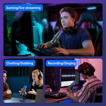 USB Streaming Microphone for PC Laptop | Noise Cancelling, Volume Ctrl, Plug & Play, RGB Light, Monitor Jack, Compatible with PS4 PS5 Mac for Gaming Podcast Creator