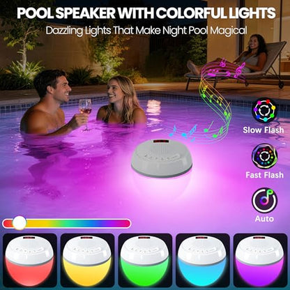 AearKing 3in1 Floating Pool Speaker with Digital Pool Thermometer & Lights | RGB Lights, TWS, IP68 Waterproof, Bluetooth 5.0, 360° Surround Sound, LCD Temperature Display, ABS,USB Charging