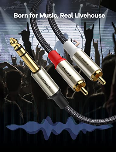 VIOY 1/4 to RCA Cable 15FT, 6.35mm TRS Male to Dual RCA Male Y-Splitter | Copper shell, dual shielding lossless Hi-Fi sound,braided bidirectional transmission for amplifier, mixer, home theater - color: Champagne gold, size: 15FT