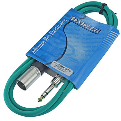 1/4" TRS to XLR Male Pro Audio Patch Cable Balanced and Shielded (6 ft Long, Green) - color: Green, size: 6 ft long
