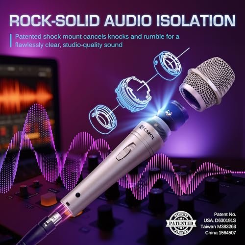 CAROL Edur-916S Golden XLR Wired Vocal Microphone for Singing－Supercardioid | Patented dual-shock-mount minimizes handling noise. Anti-rolling grille keeps the microphone secure on desk. - color: Champagne Gold