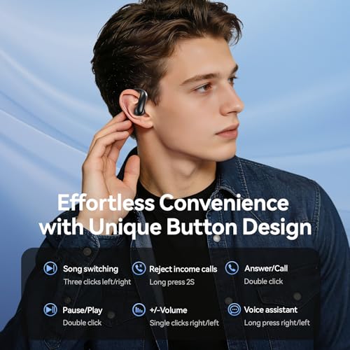 M145 Bluetooth Earphone Over Ear Extra-Large Font Display(Black) | with Ear Hooks,60H Playtime,Over Ear Buds IPX6 Waterproof for Business Sport Workout Running Daily&myopia and presbyopia - color: Black