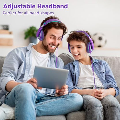 rockpapa Comfort+ Kids Headphones with Microphone, Boys Girls Student Over-Ear Headphones Wired Foldable for School Classroom Laptop PC Computer Tablet Purple Green - color: Purple/Teal