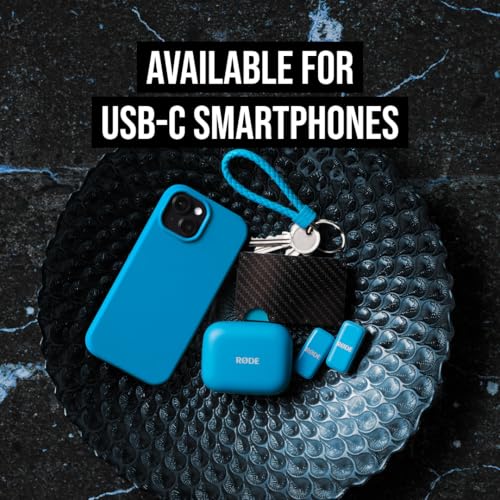 RØDE Wireless Micro - Compact Wireless Microphone, Two Mics with Charge Case for Smartphone Content Creation - USB-C, Blue | Two Mics with Charge Case for Smartphone Content Creation, USB-C, Blue - color: USB-C Blue