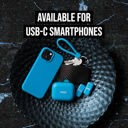 RØDE Wireless Micro - Compact Wireless Microphone, Two Mics with Charge Case for Smartphone Content Creation - USB-C, Blue | Two Mics with Charge Case for Smartphone Content Creation, USB-C, Blue - color: USB-C Blue
