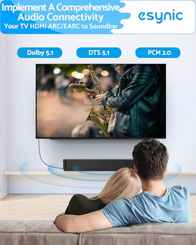 eSynic 192KHZ eARC to Optical Converter-5 ft Long Compact Cable Designed | USB Powered-Dolby5.1/DTS 5.1/PCM 2.0 Formats-For HDTV ARC & eARC Port to Optical Soundbar-Make Sure CEC is Enabled on your TV - size: 5 ft Cable Long