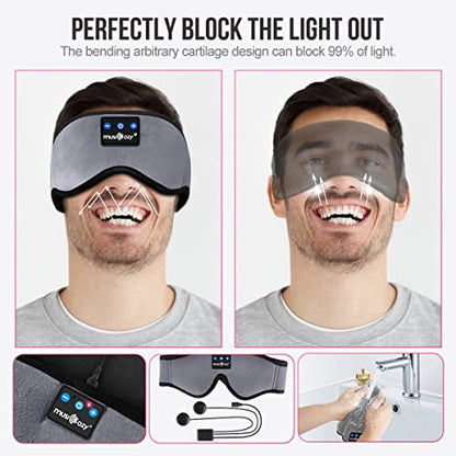 MUSICOZY Bluetooth 5.4 Sleep Mask Headphones Cooling Eye Mask with HD Sound - color: Space Gray