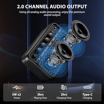 Mini Guitar Amp, 5W Small Portable Electric Guitar Amplifier, Clean & Drive Effects 2 Channels, Rechargeable Bluetooth Speaker with Headphone Jack, for Daily Practice (Black)