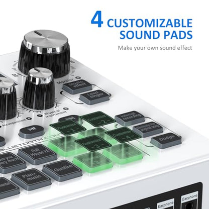 Streaming Audio Mixer, LCD Gaming Audio Mixer Interface, Live Sound Card with Bluetooth, 48V Phantom Power for Live Streaming Podcast, Recording, Gaming