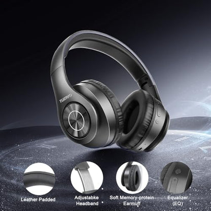 TUINYO Wireless Headphones Over Ear, Bluetooth Headphones with Microphone, Foldable Stereo Wireless Headsetfor Travel Work TV PC Cellphone-Black - color: Black