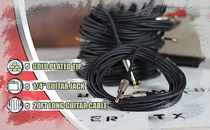 Fat Toad 20ft Guitar Cables (ShieldedPRO X Series) 8-Pack – 1/4" Gold Jack Instrument Cords with 24GA Wires Conductor for Bass, Amp, Pedals & Studio Gear - size: 8-Pack