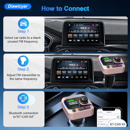63W FM Transmitter Bluetooth Car Adapter, Wireless FM Bluetooth Transmitter | [PD 45W & QC3.0] Fast Charge, Deep Bass Player, Hands-Free Calling, Pink - color: Pink