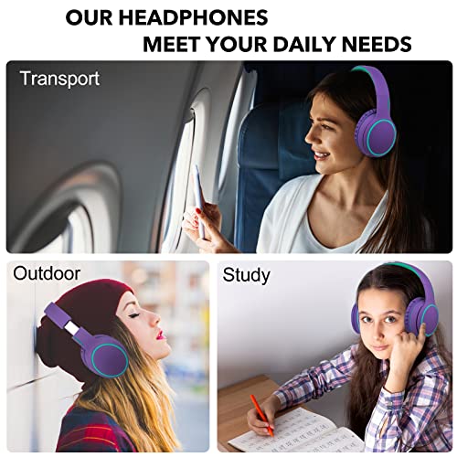 B10 Bluetooth Headphones Over Ear, 2 EQ Music Modes(Normal/Bass) and 50H Playtime Wireless Headphones with Mic, Lightweight Folding HiFi Stereo Headset for iPad/Travel/Tablet/PC/Home (Purple) - color: Purple