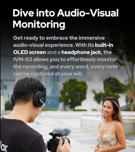 GODOX IVM-S3 Stereo On-Camera Microphone, Cold Shoe Mount Shotgun Cameras Microphone, Adjustable Pickup Range, Memory Card Slot for Cameras, Smart Devices