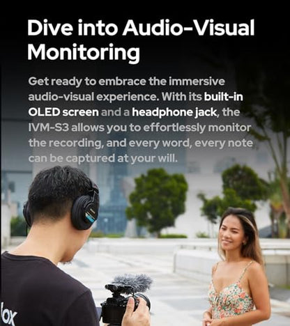GODOX IVM-S3 Stereo On-Camera Microphone, Cold Shoe Mount Shotgun Cameras Microphone, Adjustable Pickup Range, Memory Card Slot for Cameras, Smart Devices