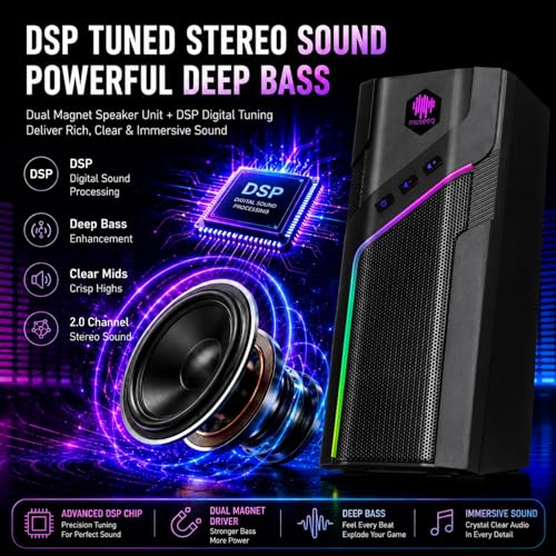 W-206RE Computer Speakers for Desktop PC, Bluetooth RGB Lights