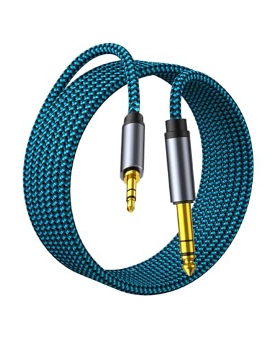 1/8 to 1/4 Stereo Audio Cable, 3.5mm to 6.35mm TRS Male Nylon Braided Cord for Guitar, Keyboard, Amplifier, Mixer, Home Theater 6.6FT - size: 6.6ft