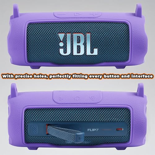 Silicone Cover Compatible with JBL Flip 7 Waterproof Portable Speaker with Shoulder Strap (Purple) - color: Purple