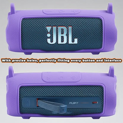 Silicone Cover Compatible with JBL Flip 7 Waterproof Portable Speaker with Shoulder Strap (Purple) - color: Purple