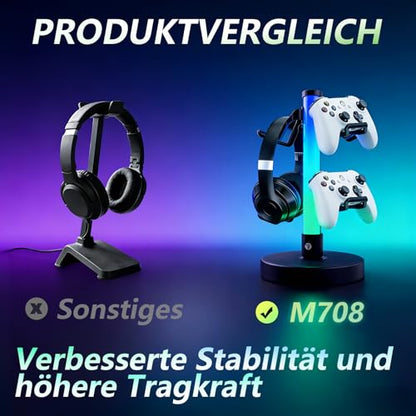 VCOM Headphone Stand with 17 Light Modes, Gaming Controller Holder with Remote Control, PC Gaming Accessories for Desk, Universal Organizer Headpsets/Xbox/PS5 Headset Stand Gamer Gifts