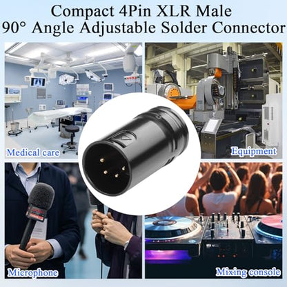 QIANRENON Compact 4Pin XLR Solder Adapter Adjustable 90° Angle 4Pin XLR Male Thin Cable Microphone Connector Gold Plated 4 Pole x-LR Audio Plug, for DIY Restoration XLR4, with 0.9mm Wrench