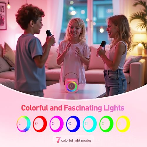 Mini Karaoke Machine with 2 Wireless Microphones for Kids Adults,Portable Bluetooth Karaoke Speaker with Party Lights,Christmas Birthday Gifts for Girls Ages 4, 5, 6,7, 8, 9, 10,12+ Family Home Party - color: Hotpink