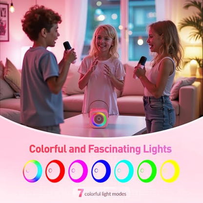 Mini Karaoke Machine with 2 Wireless Microphones for Kids Adults,Portable Bluetooth Karaoke Speaker with Party Lights,Christmas Birthday Gifts for Girls Ages 4, 5, 6,7, 8, 9, 10,12+ Family Home Party - color: Hotpink
