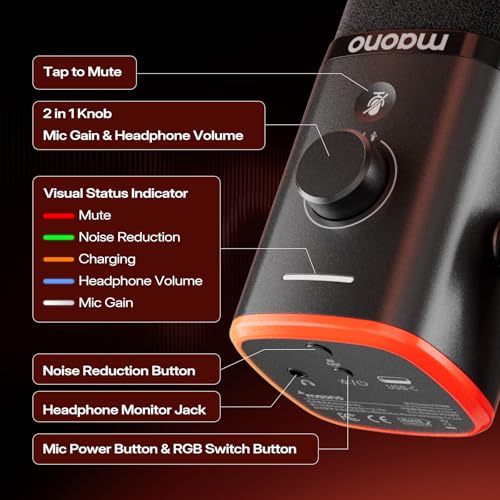 MAONO PD100W Wireless Dynamic Microphone for iPhone, Android & PC (Black) | USB-C & Lightning Receivers, Noise Reduction,RGB Lighting, Software EQ, for Gaming, Streaming and Content Creation - color: Black