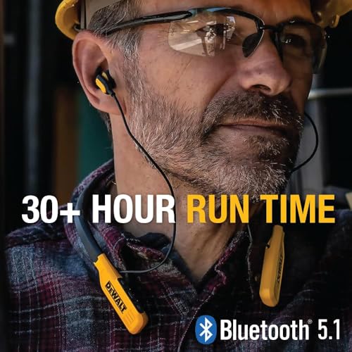 DEWALT Bluetooth Neckband Headphones Protective Case Sets | Wireless Earbuds w/ 30H Playtime, Noise Isolation, IPX6 Jobsite-Ready, EVA Shockproof Water-Resistant Storage Bag Bundle