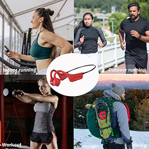 Bone Conduction Headphones Bluetooth - Open-Ear Earbuds, Wireless Headset with Mic, Titanium Lightweight Sweat Resistant for Workout Running Hiking Driving Bicycling - color: Red