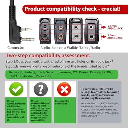 Swivel Earpiece Over Ear Headset with Microphone K1 Uv-5r Ptt C Shape Ear Piece 2 Prong Dual Pin Walkie Talkie Headphone for Kenwood Retevis Baofeng nx1300 rt22 bf 888s gmrs uv-17 rt68 2-Way Radio
