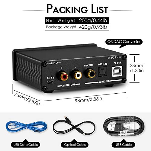 Nobsound Q3 Mini USB DAC Digital to Analog Converter Audio Adapter Headphone Amp Amplifier with Optical Coaxial Inputs & Treble Bass Tone Control