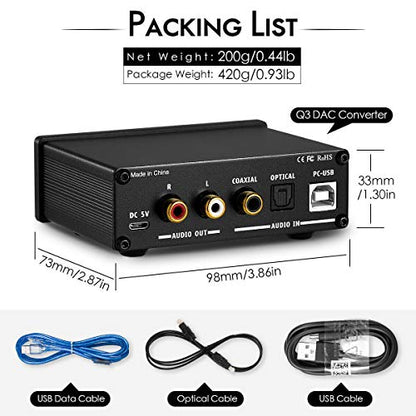 Nobsound Q3 Mini USB DAC Digital to Analog Converter Audio Adapter Headphone Amp Amplifier with Optical Coaxial Inputs & Treble Bass Tone Control